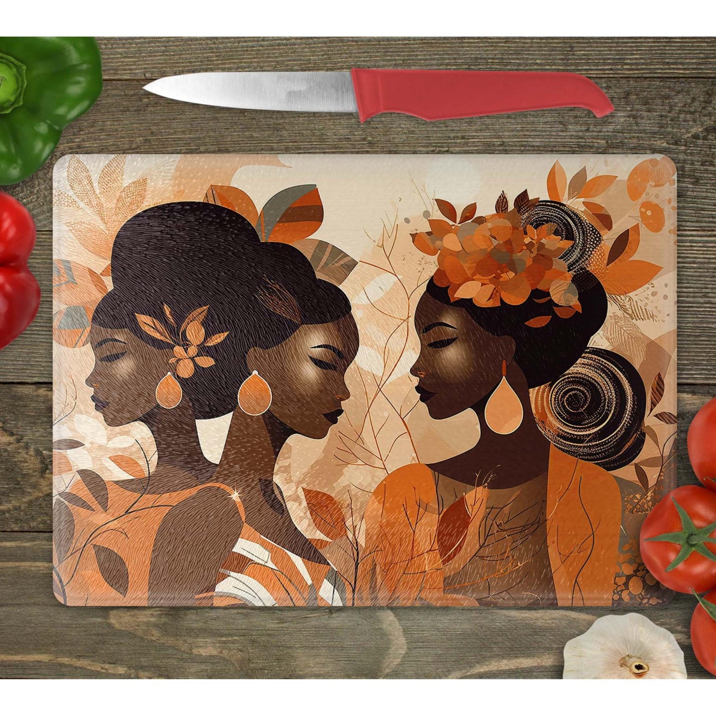 Black Women Glass Cutting Board, Charcuterie Board, Serving Tray, Hostess Housewarming, African Decor, Functional Kitchen Art, Afrocentric