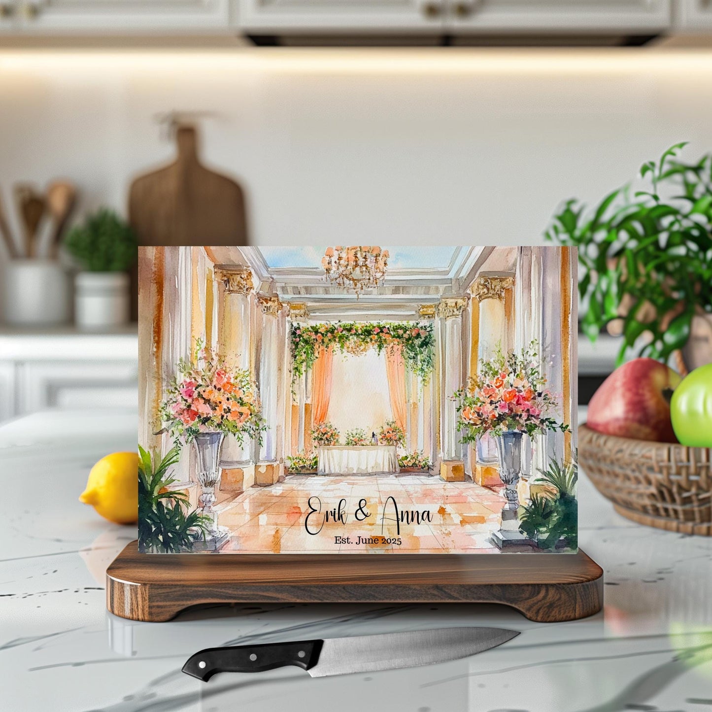 Decorative Glass Anniversary Cutting Board - Personalized Name Chopping Block for Newlyweds, Charcuterie Gift, Unique Kitchen Decor