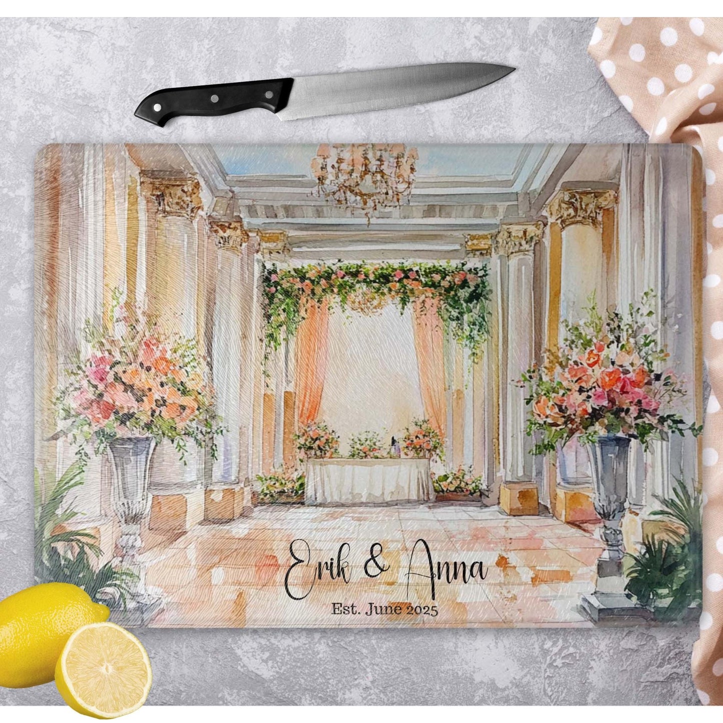 Decorative Glass Anniversary Cutting Board - Personalized Name Chopping Block for Newlyweds, Charcuterie Gift, Unique Kitchen Decor