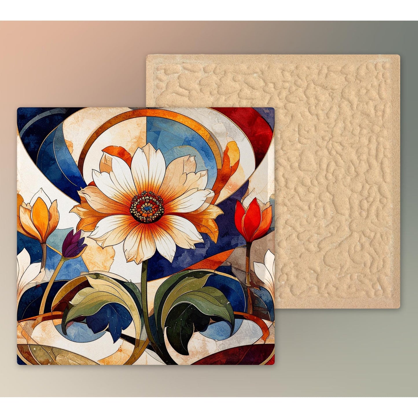 Art Nouveau Floral Ceramic Art Tile, Detailed Flower Design for Stunning Home Decor, Unique Gift for Nature Lovers