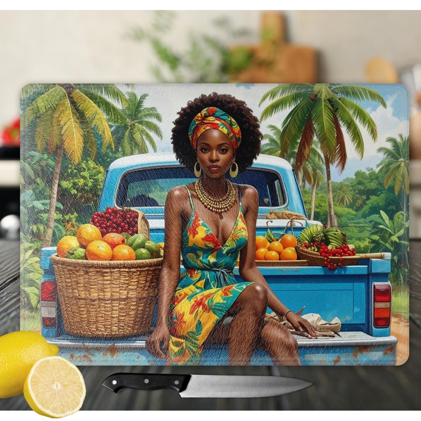 Island Girl Cutting Board - Tempered Glass Chopping Board - Cheese and Charcuterie Glass Cutting Board - Kitchen Decor Gift Idea