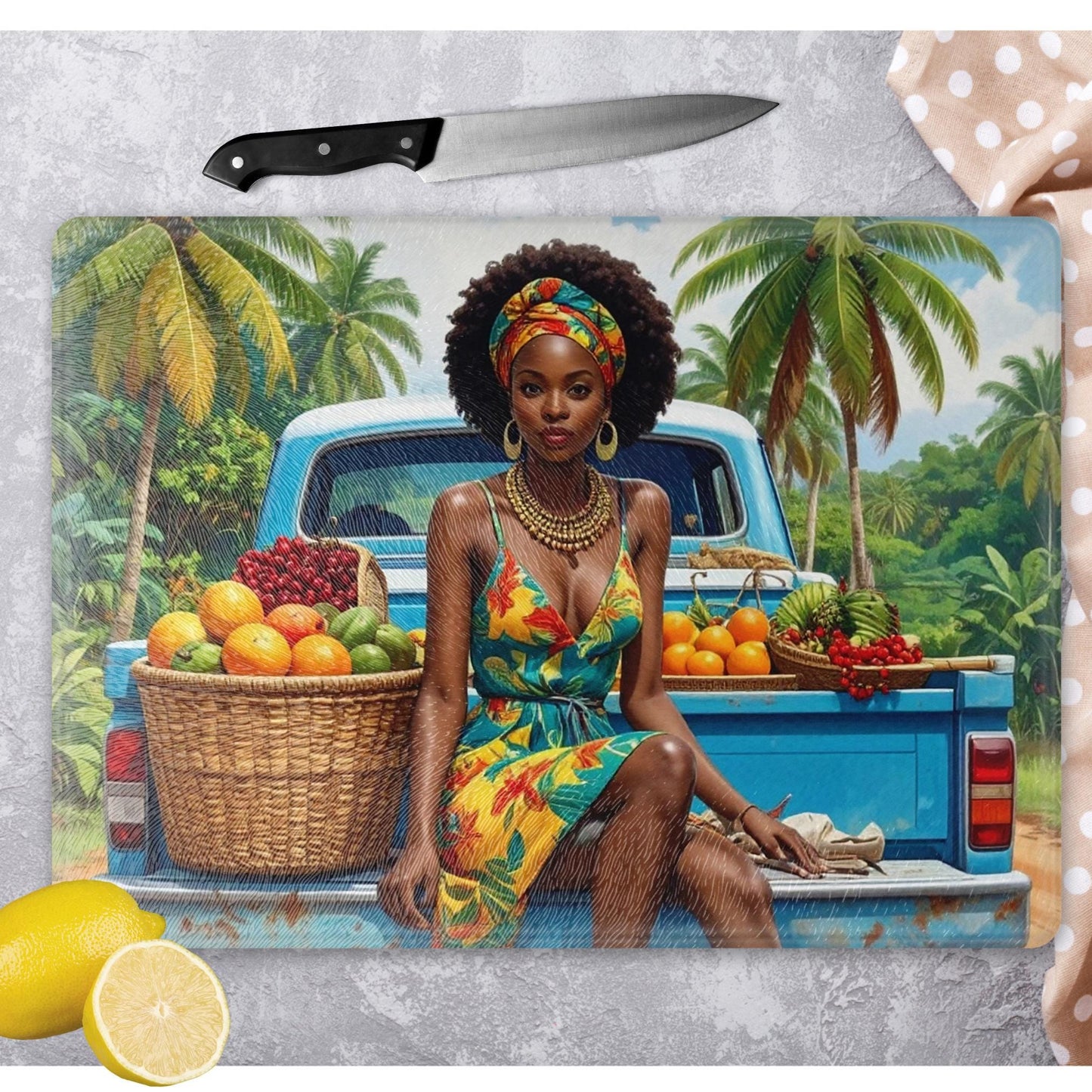 Island Girl Cutting Board - Tempered Glass Chopping Board - Cheese and Charcuterie Glass Cutting Board - Kitchen Decor Gift Idea