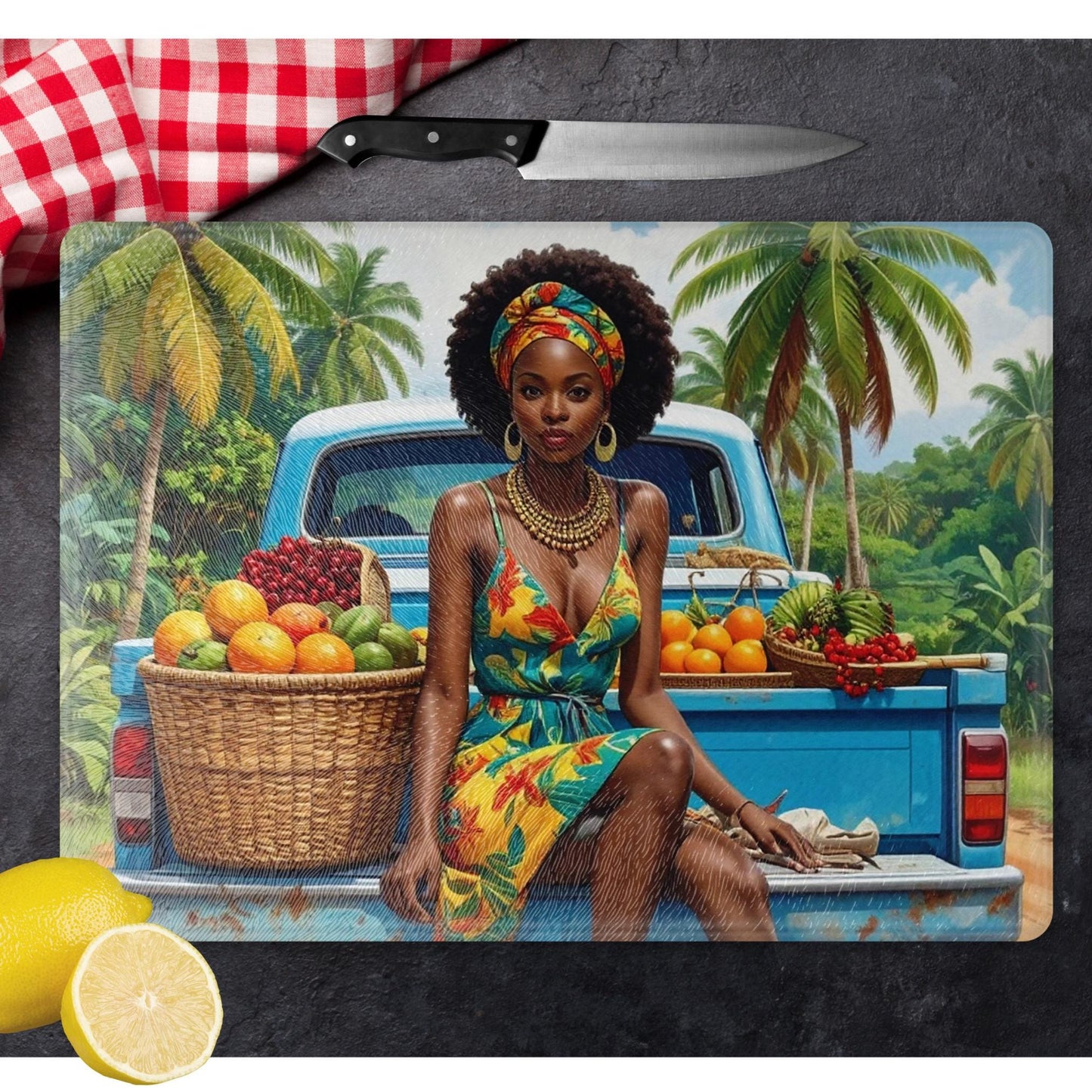 Island Girl Cutting Board - Tempered Glass Chopping Board - Cheese and Charcuterie Glass Cutting Board - Kitchen Decor Gift Idea