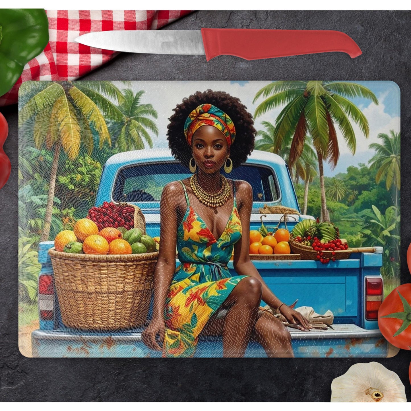 Island Girl Cutting Board - Tempered Glass Chopping Board - Cheese and Charcuterie Glass Cutting Board - Kitchen Decor Gift Idea