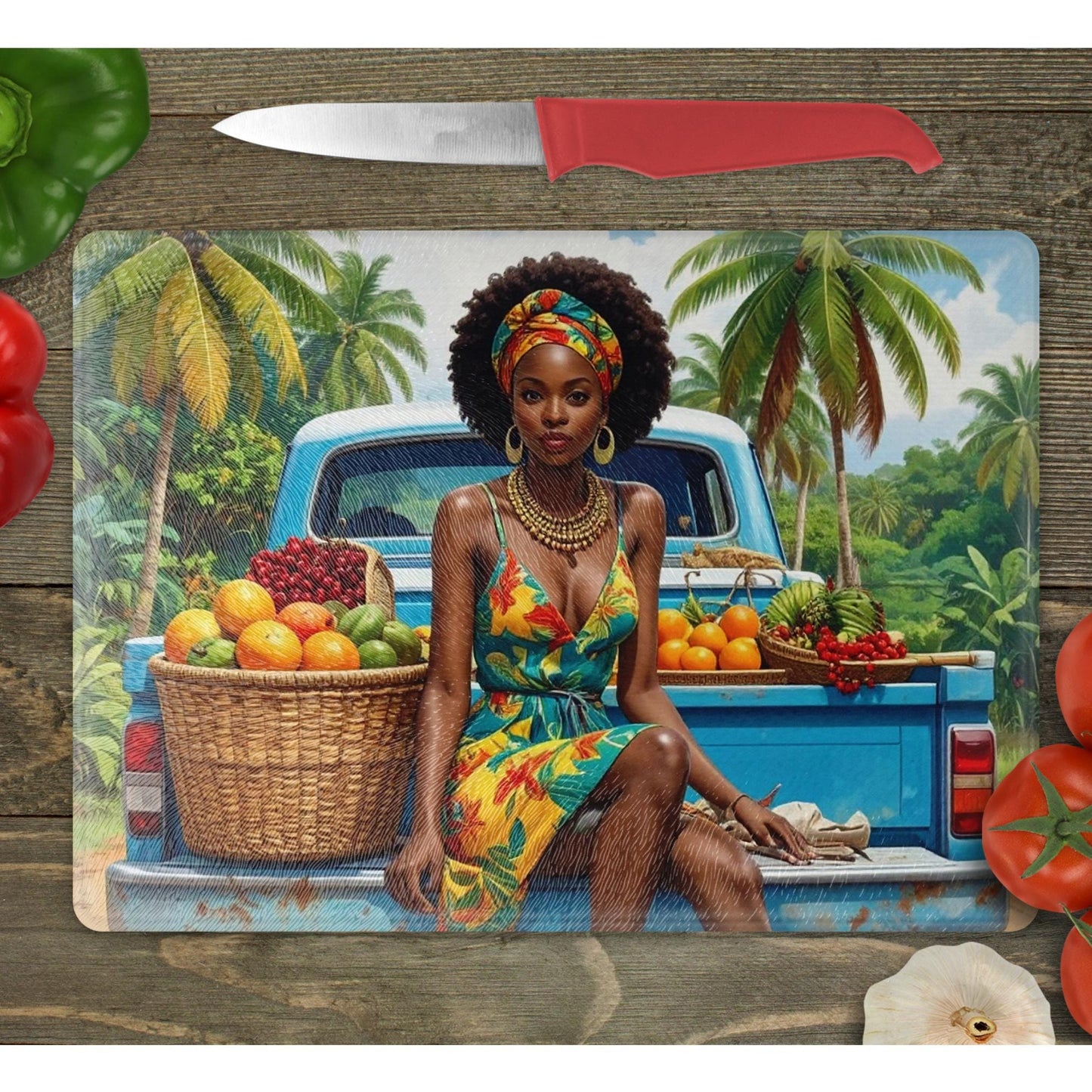 Island Girl Cutting Board - Tempered Glass Chopping Board - Cheese and Charcuterie Glass Cutting Board - Kitchen Decor Gift Idea