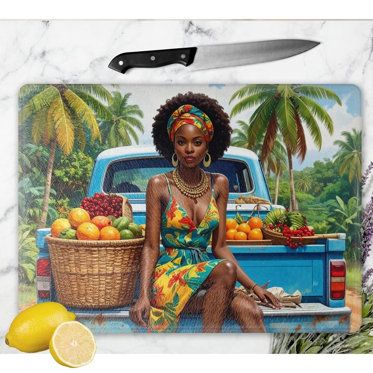 Island Girl Cutting Board - Tempered Glass Chopping Board - Cheese and Charcuterie Glass Cutting Board - Kitchen Decor Gift Idea