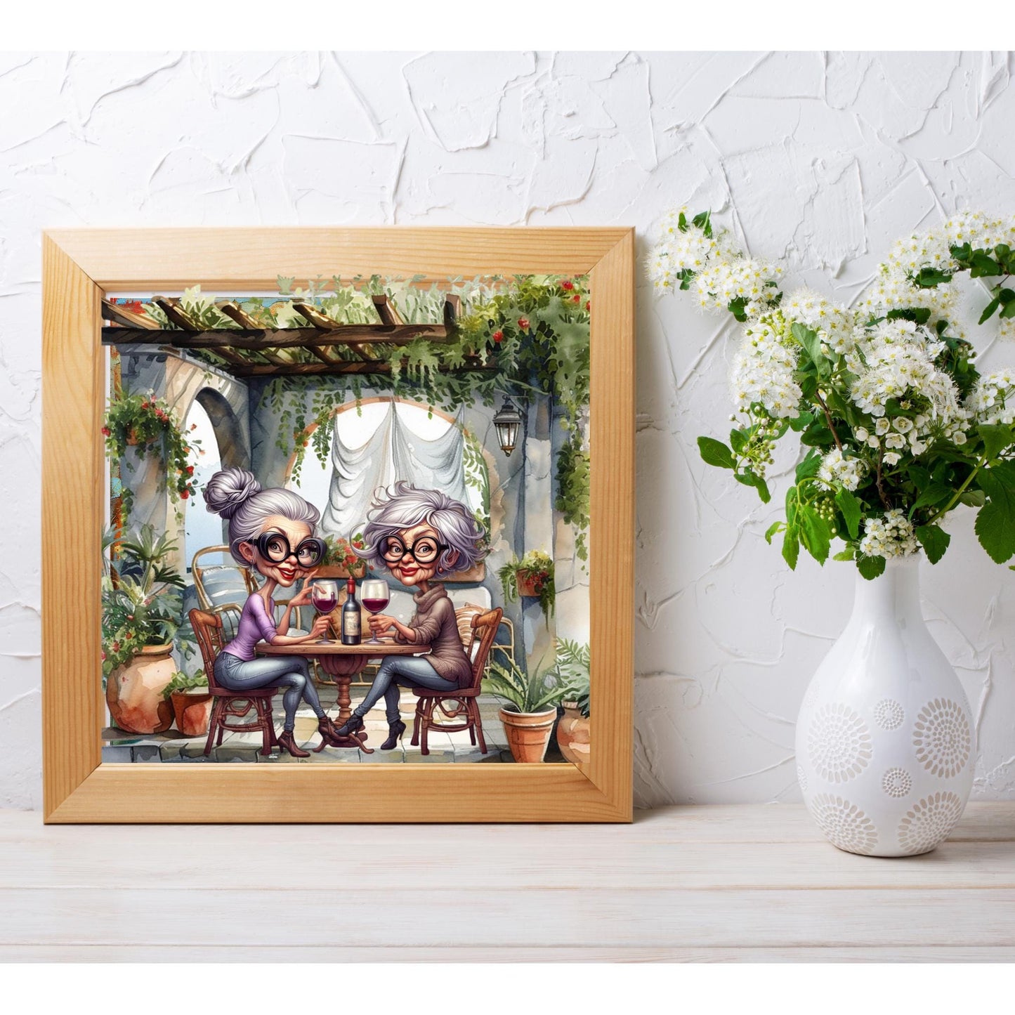 Quirky Girlfriends Ceramic Art Tile, Whimsical Women with Wine, Charming Kitchen Decor for Best Friend Gift