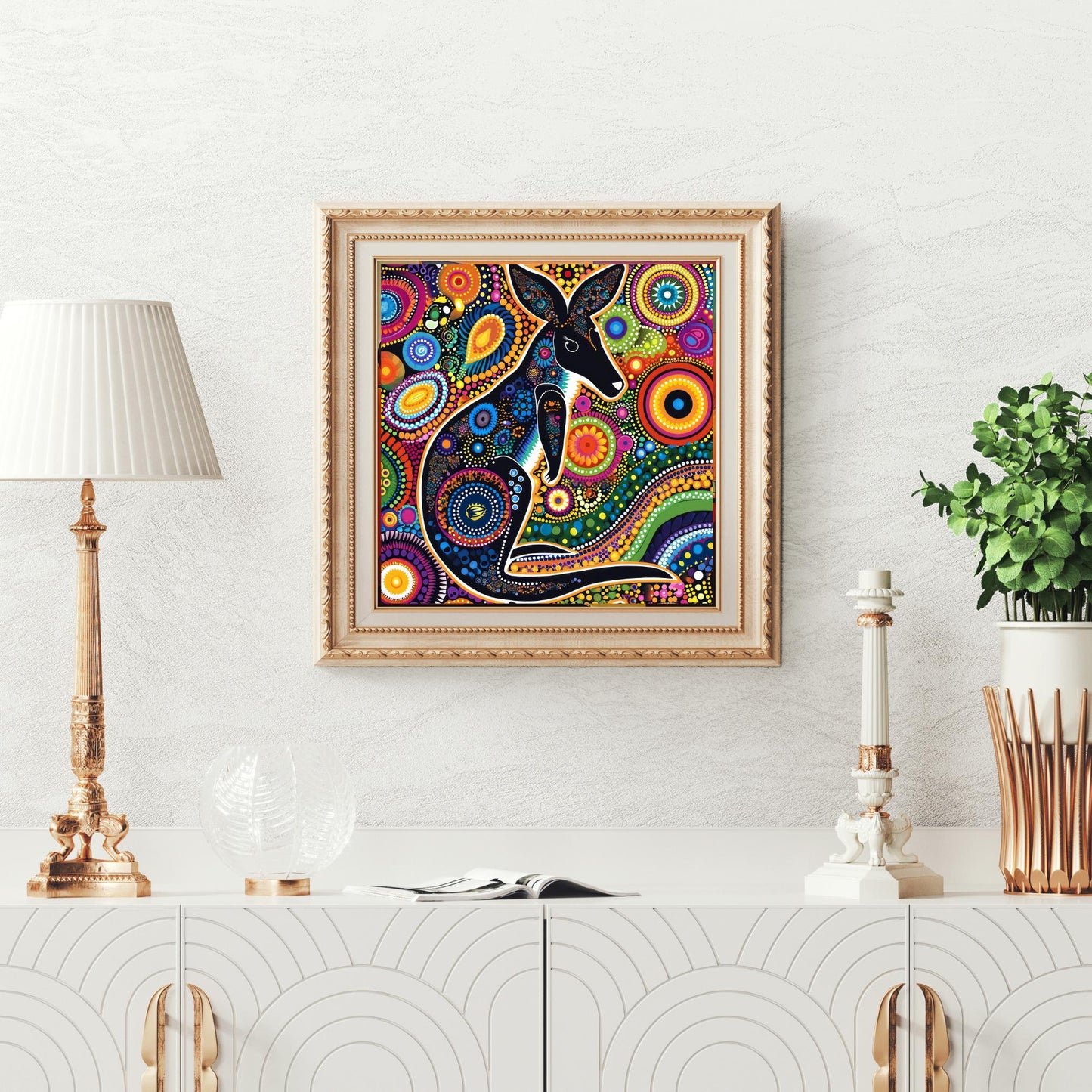 Aboriginal Inspired Kangaroo Ceramic Tile Art - Australian Outback Wall Artwork - Indigenous Dot Painting - Art and Culture Decor