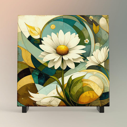Ceramic Art Tile - Abstract Daisy Art -  Vibrant Wall Decor, Home Decor Nature Accent Piece - Ideal Gift for Housewarming or Art Lover