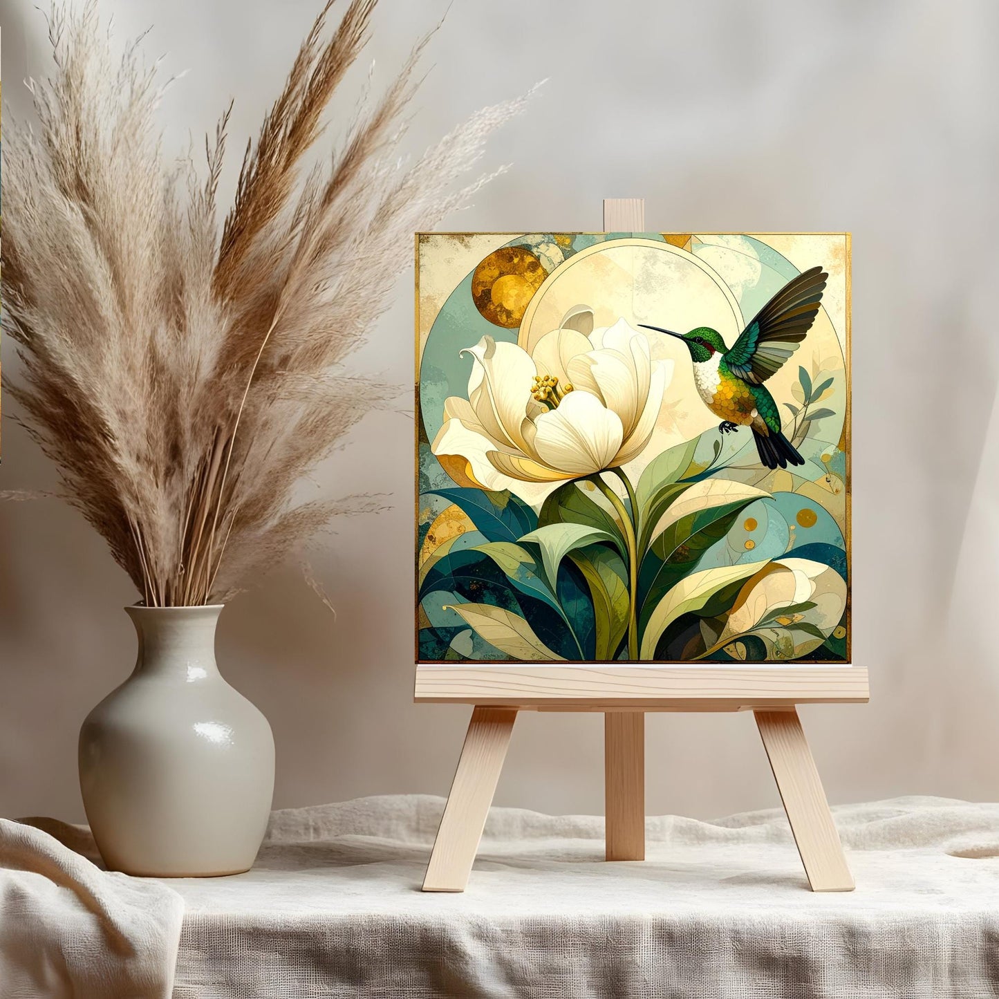 Hummingbird Art Ceramic Tile, Vibrant Floral Artwork, Decorative Wall Art for Bird and Flower Enthusiasts, Nature Lovers Kitchen Art