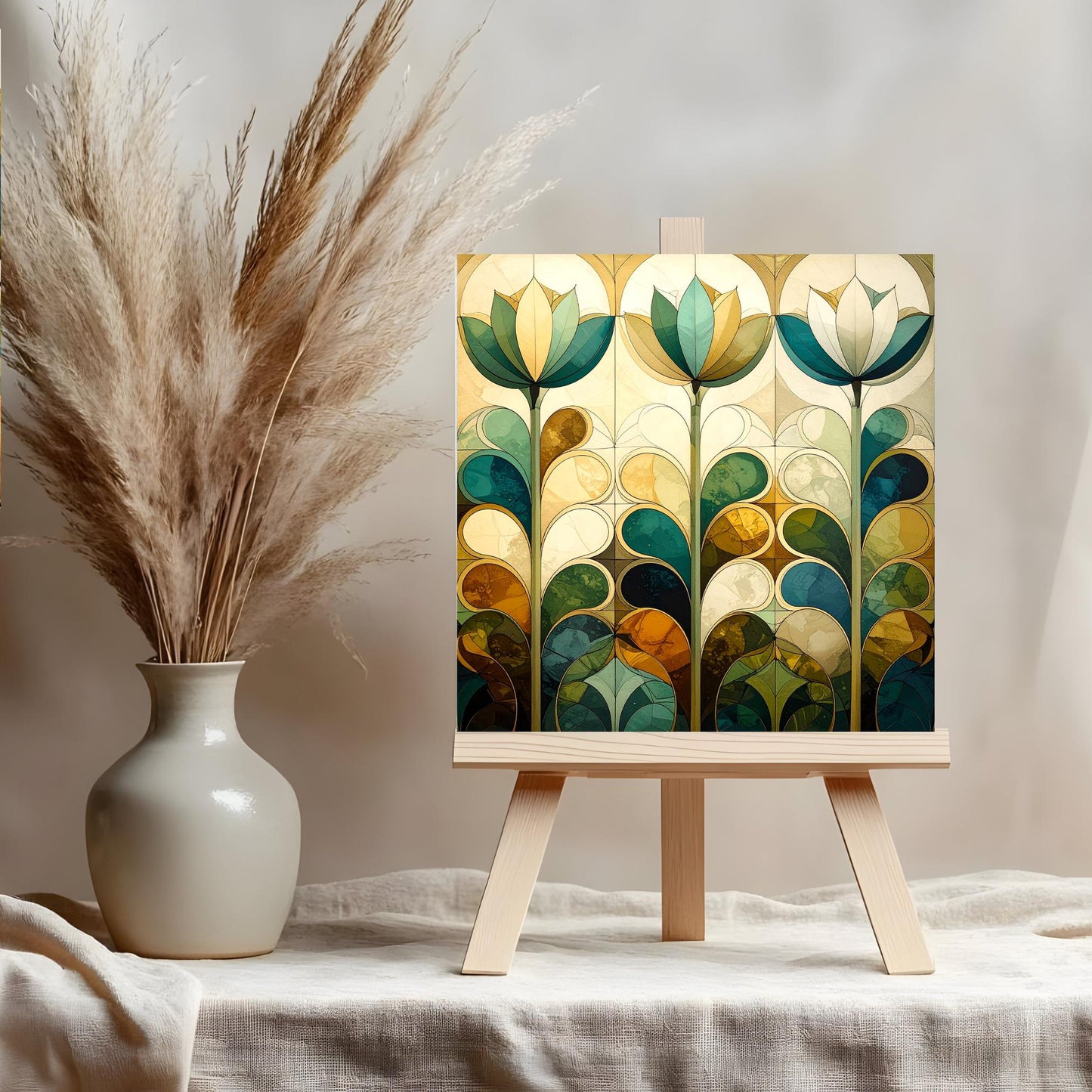 Ceramic Art Tile - Abstract Garden Art -  Vibrant Wall Decor, Home Decor Nature Accent Piece - Tulip Floral Marrakesh Artwork