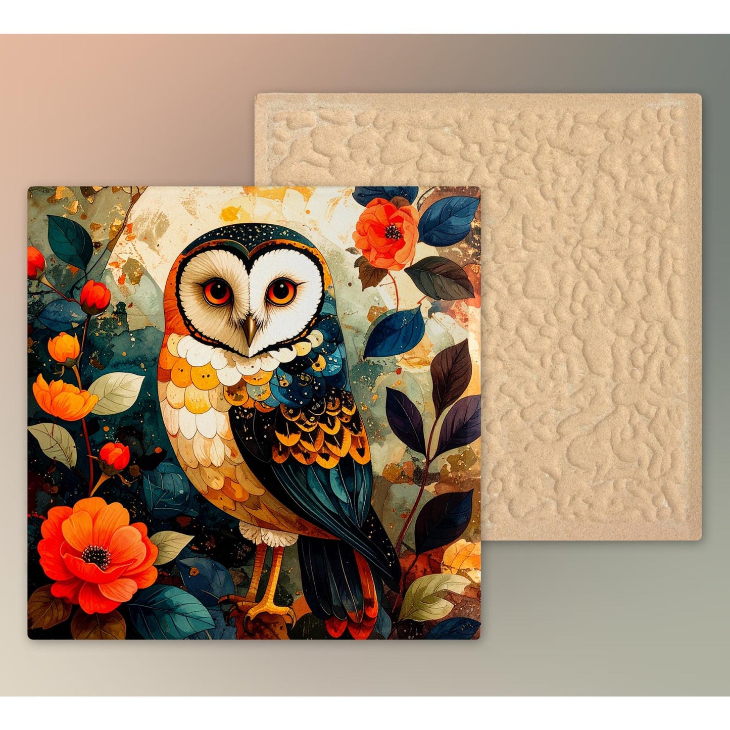 Whimsical Owl Folk Art Ceramic Tile - Unique Nature Lovers Decor - Minimalist Wall Hanging for Gift Giving - Artisan Home Wall Plaques