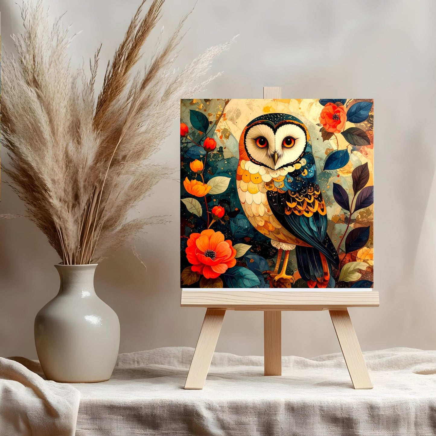 Whimsical Owl Folk Art Ceramic Tile - Unique Nature Lovers Decor - Minimalist Wall Hanging for Gift Giving - Artisan Home Wall Plaques