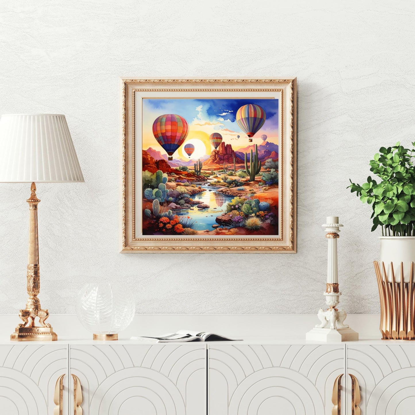 Hot Air Balloon Desert Oasis Ceramic Tile, Southwest Art,  Handmade Ceramic Wall Decor for Unique Home Accent, Perfect Nature Inspired Gift