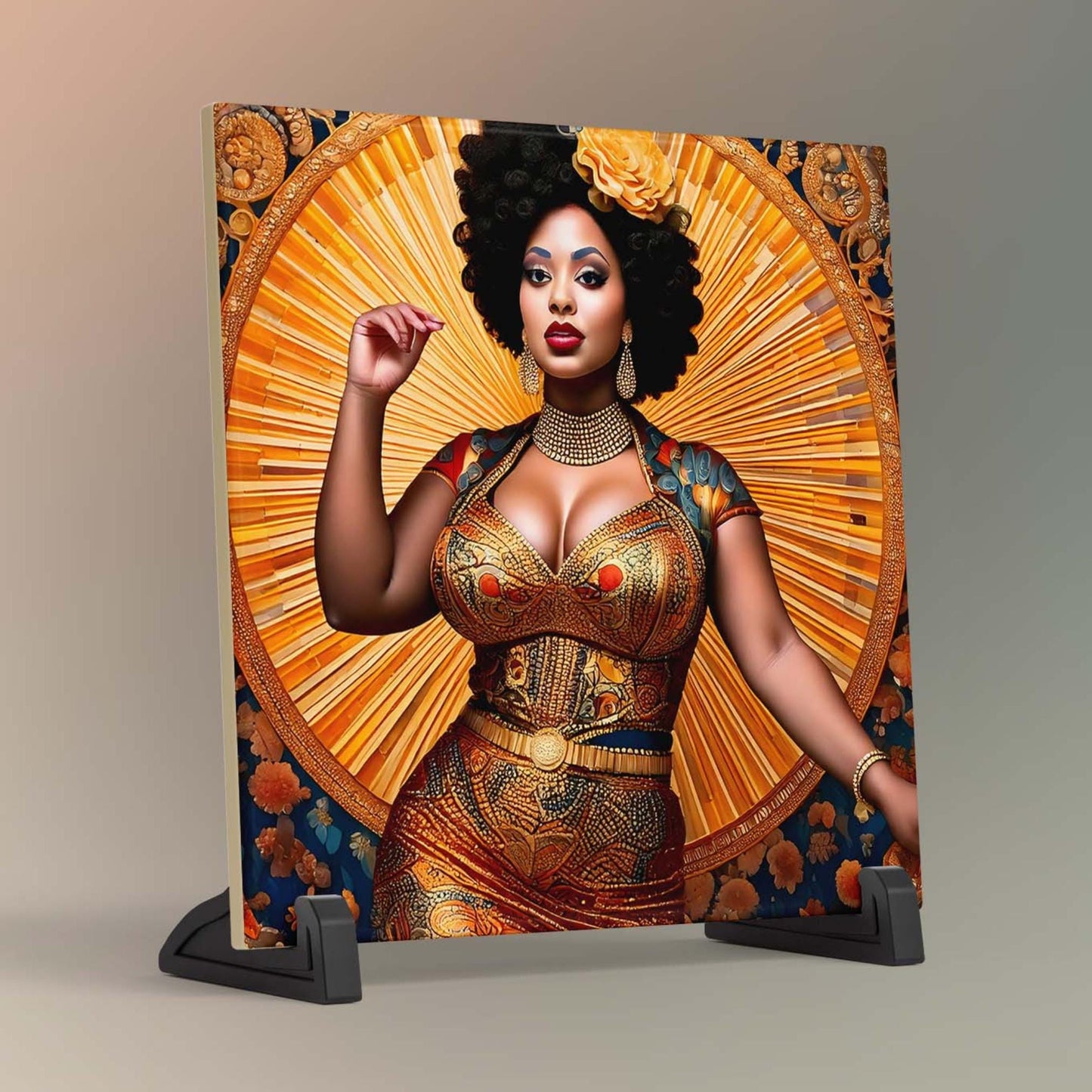 Quirky Lady Singer Ceramic Tile Art, Sultry Singer Black Woman Art, Trendy Wall Art Black Girl Art, African American Kitchen Decor