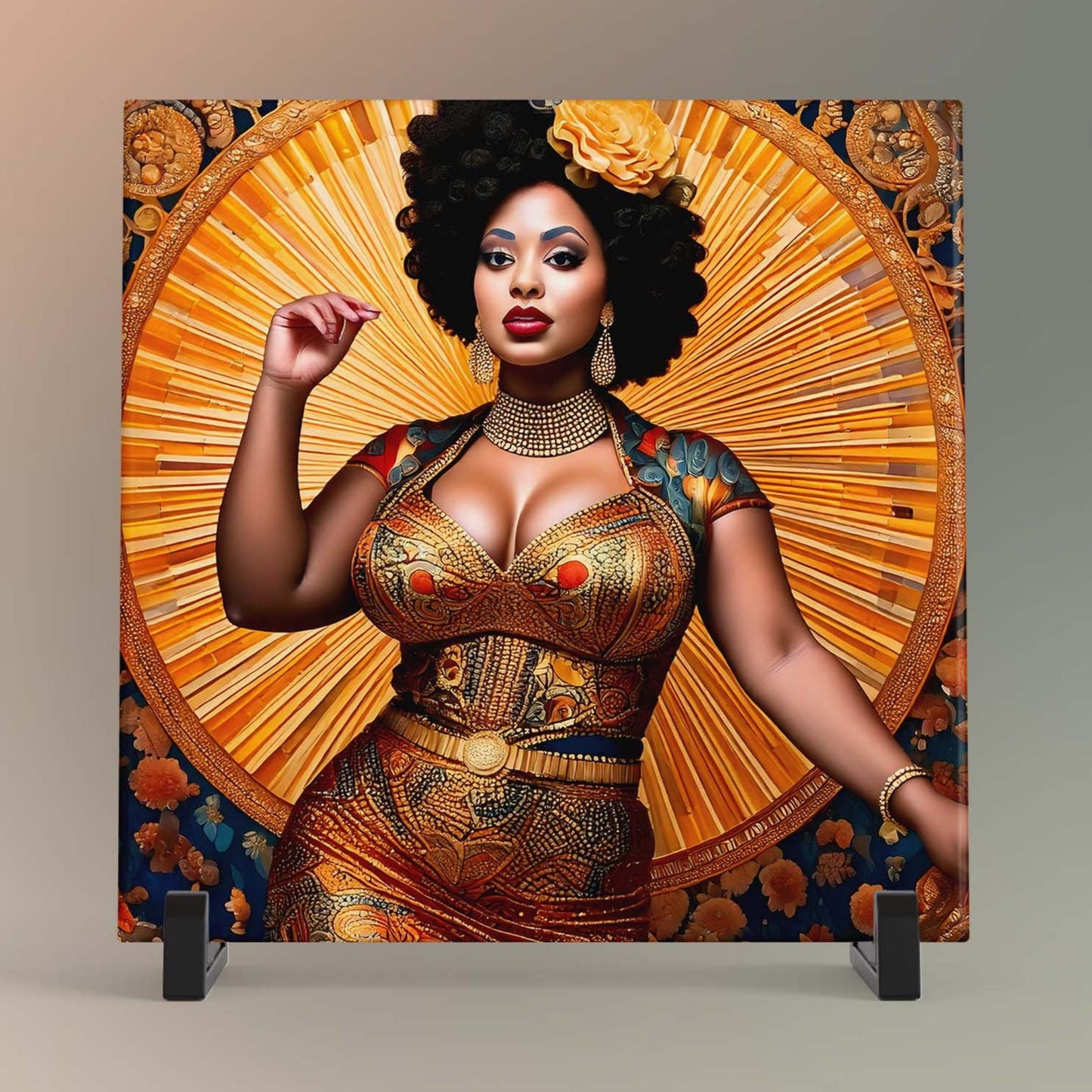 Quirky Lady Singer Ceramic Tile Art, Sultry Singer Black Woman Art, Trendy Wall Art Black Girl Art, African American Kitchen Decor