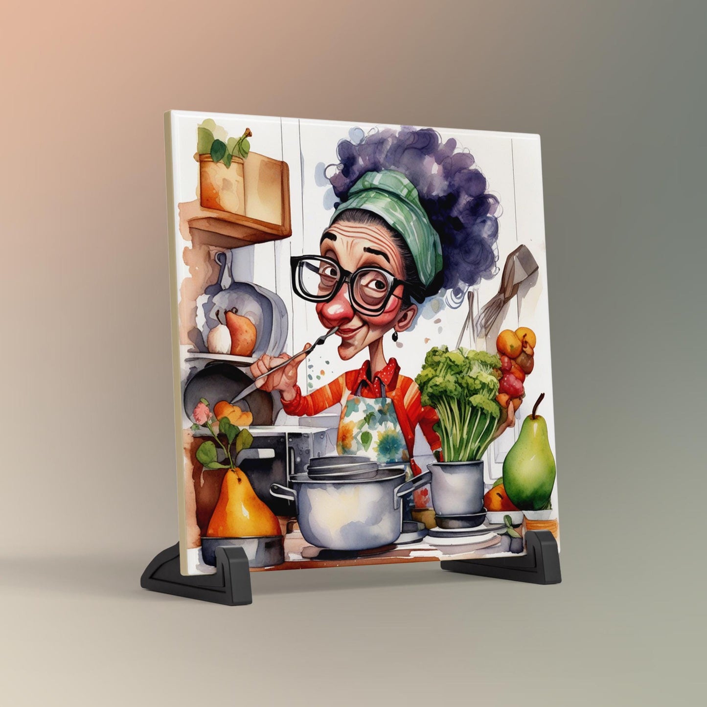 Quirky Cook Ceramic Tile Art, Funny Grandma Kitchen Decor, Stylish Trivet Option, Gift for Mom Home Chef