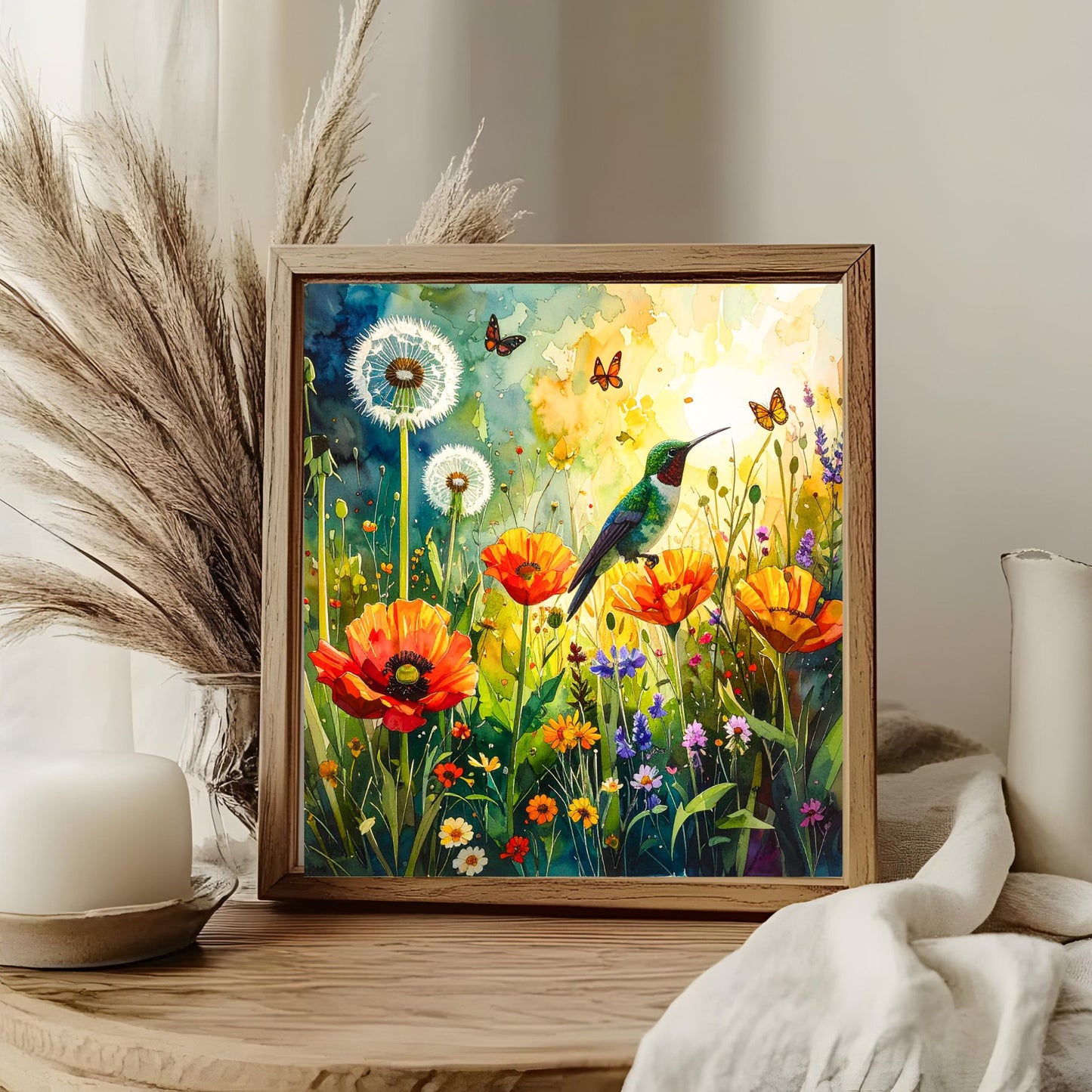 Wildflower and Hummingbird Ceramic Art Tile | Wall Decor | Spring Home Decor | Floral Art | Whimsical Flowers | Wall Tile | Gift for Mom