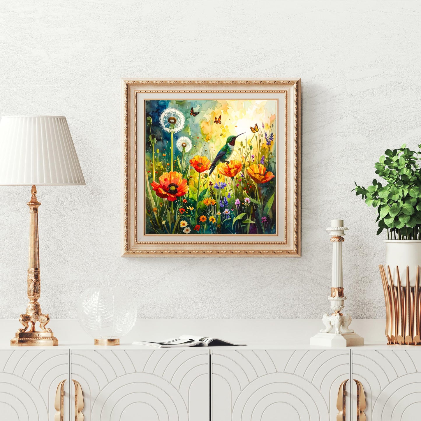 Wildflower and Hummingbird Ceramic Art Tile | Wall Decor | Spring Home Decor | Floral Art | Whimsical Flowers | Wall Tile | Gift for Mom
