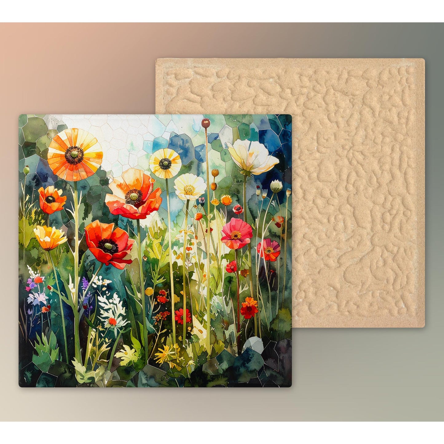 Whimsical Wildflower Ceramic Art Tile | Mosaic Folk Art Wall Decor | Spring Home Decor | Floral Art | Flowers | Wall Tile | Gift for Mom