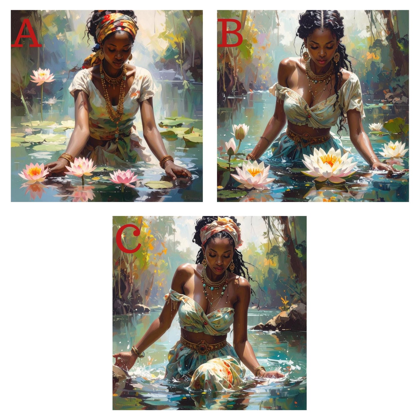 Beautiful Black Woman with Lotus Flowers Ceramic Tile Art, Mediation Art, Bohemian Decor for Home, Unique Spa Gift for Art Lovers - 3 Styles