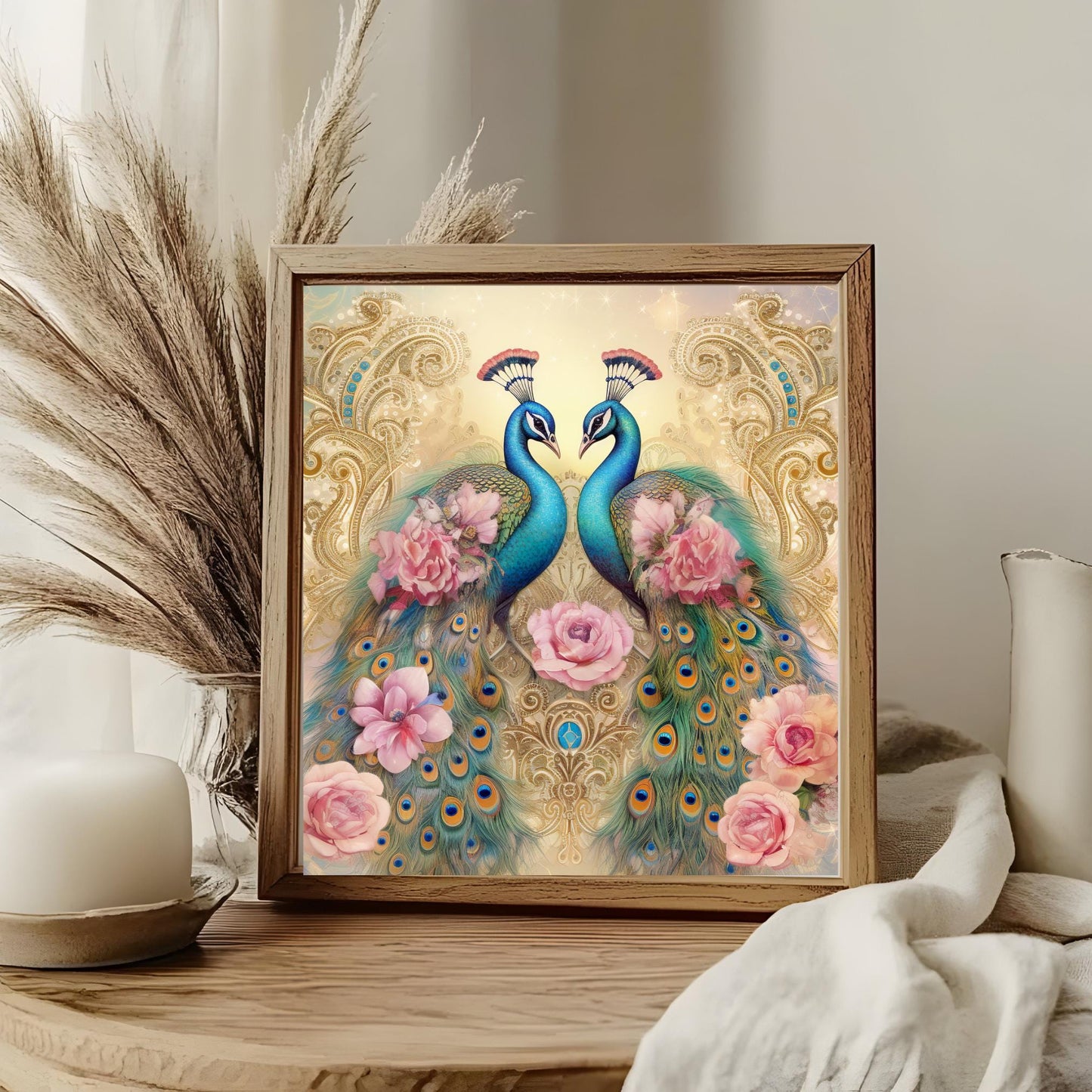Art Nouveau Peacock Ceramic Tile | Stained Glass Look | Art Deco | Unique Wall Art | Ceramic Wall Decor | Colorful Bird Print | Romantic Art