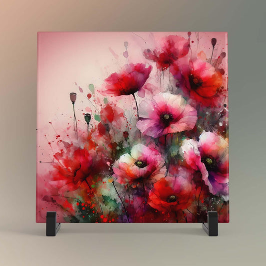 Colorful Flowers Ceramic Art Tile, Handcrafted Decorative Tile for Elegant Home Decor, Unique Gift for Art Lovers, Alcohol Ink Flowers