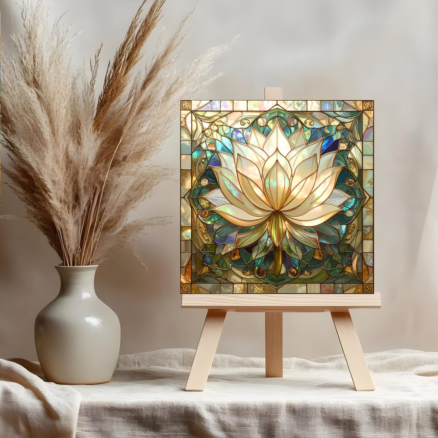 Lotus Flower Ceramic Tile Art - Stained Glass Look Elegant Flower Wall Decor for Yoga & Meditation, Spiritual Mindfulness Gift - Spa Gift
