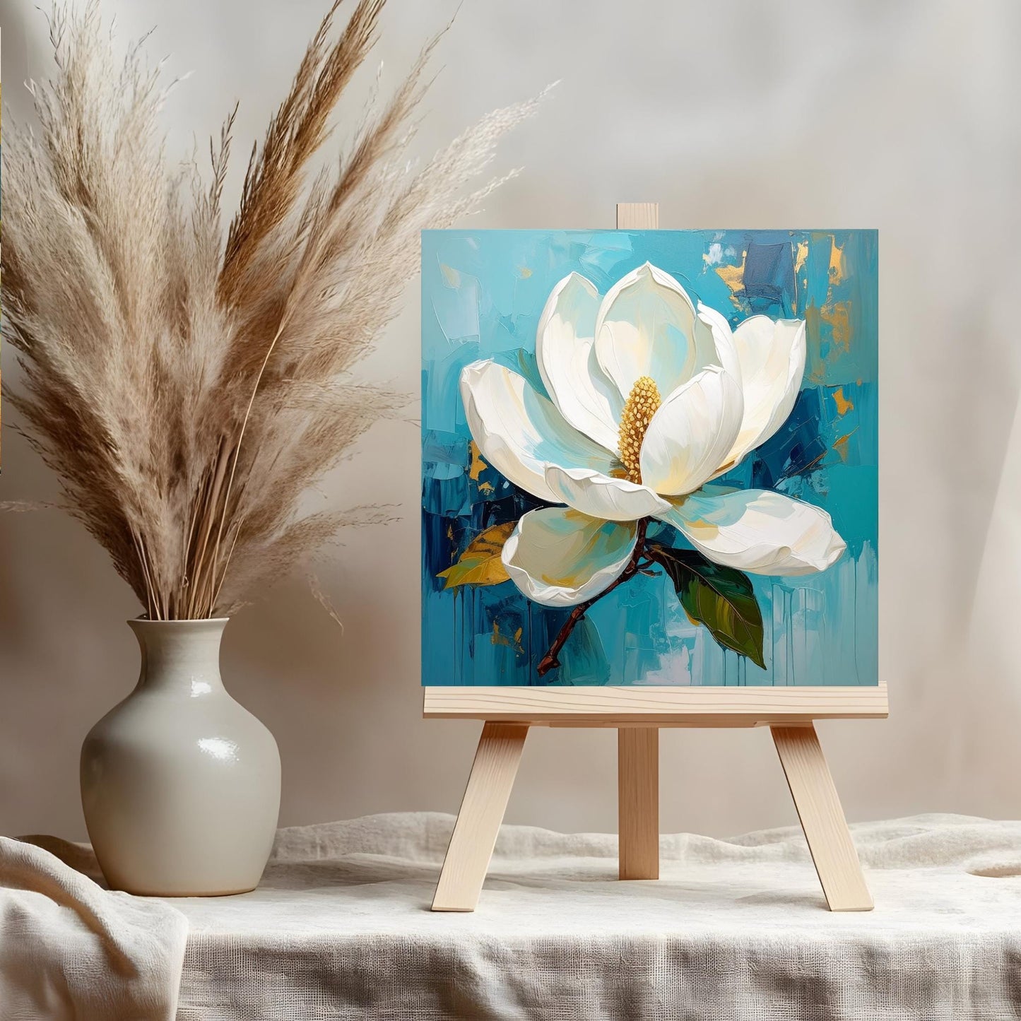 Magnolia Flower Ceramic Tile Art - Abstract Floral Art - Elegant Flower Wall Decor - White Floral Home Decor Art for Small Spaces