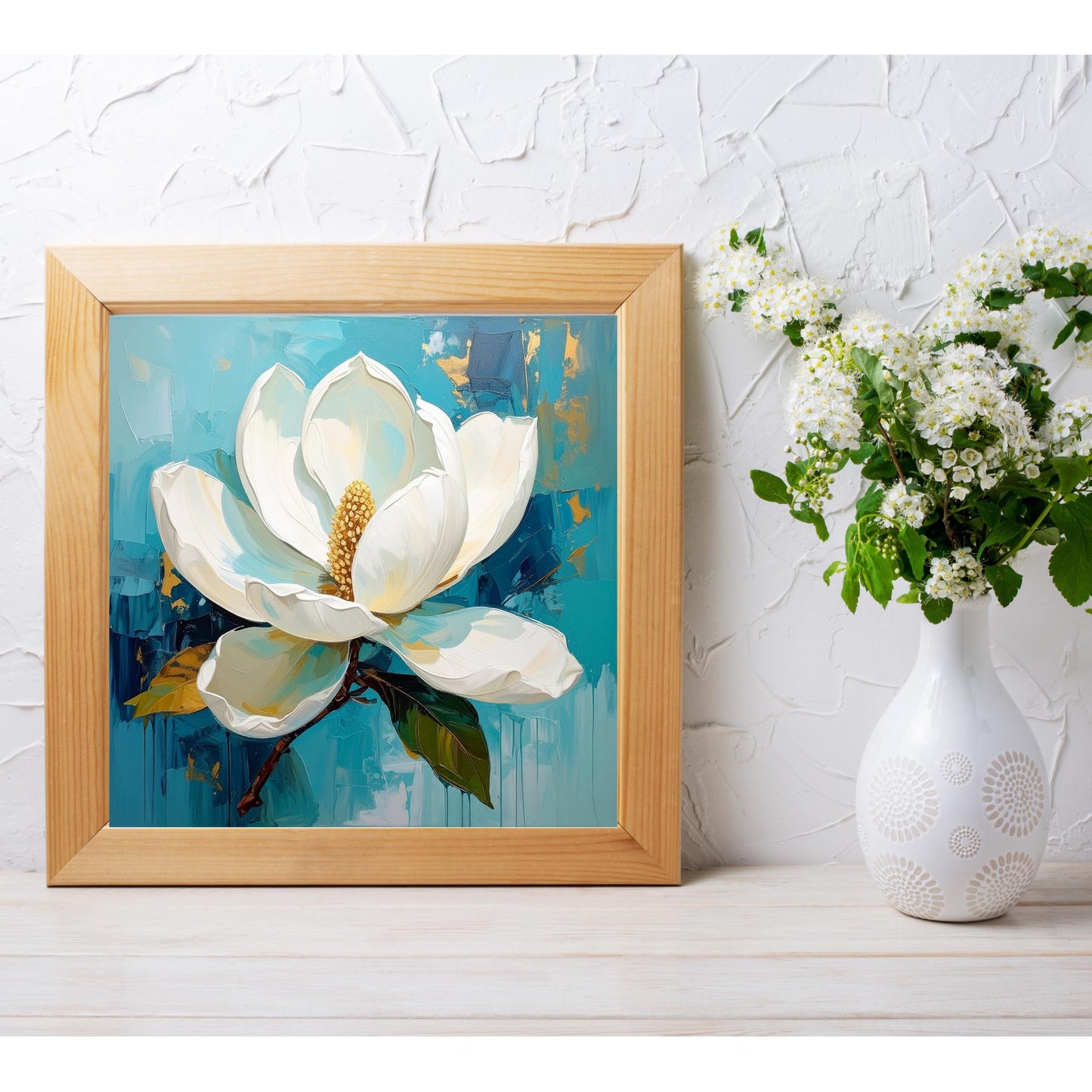 Magnolia Flower Ceramic Tile Art - Abstract Floral Art - Elegant Flower Wall Decor - White Floral Home Decor Art for Small Spaces