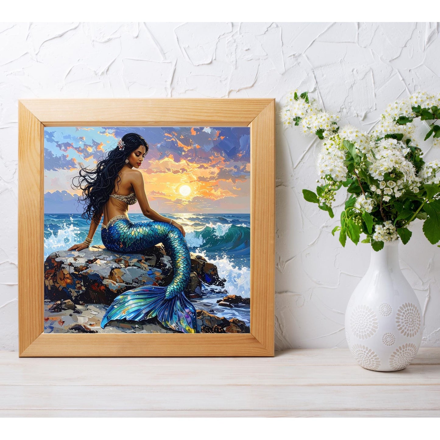 Beautiful Mermaid Ceramic Art Tile, Exotic Coastal Wall Decor for Small Spaces, Unique Sea Creatures Art Gift for Ocean Lovers
