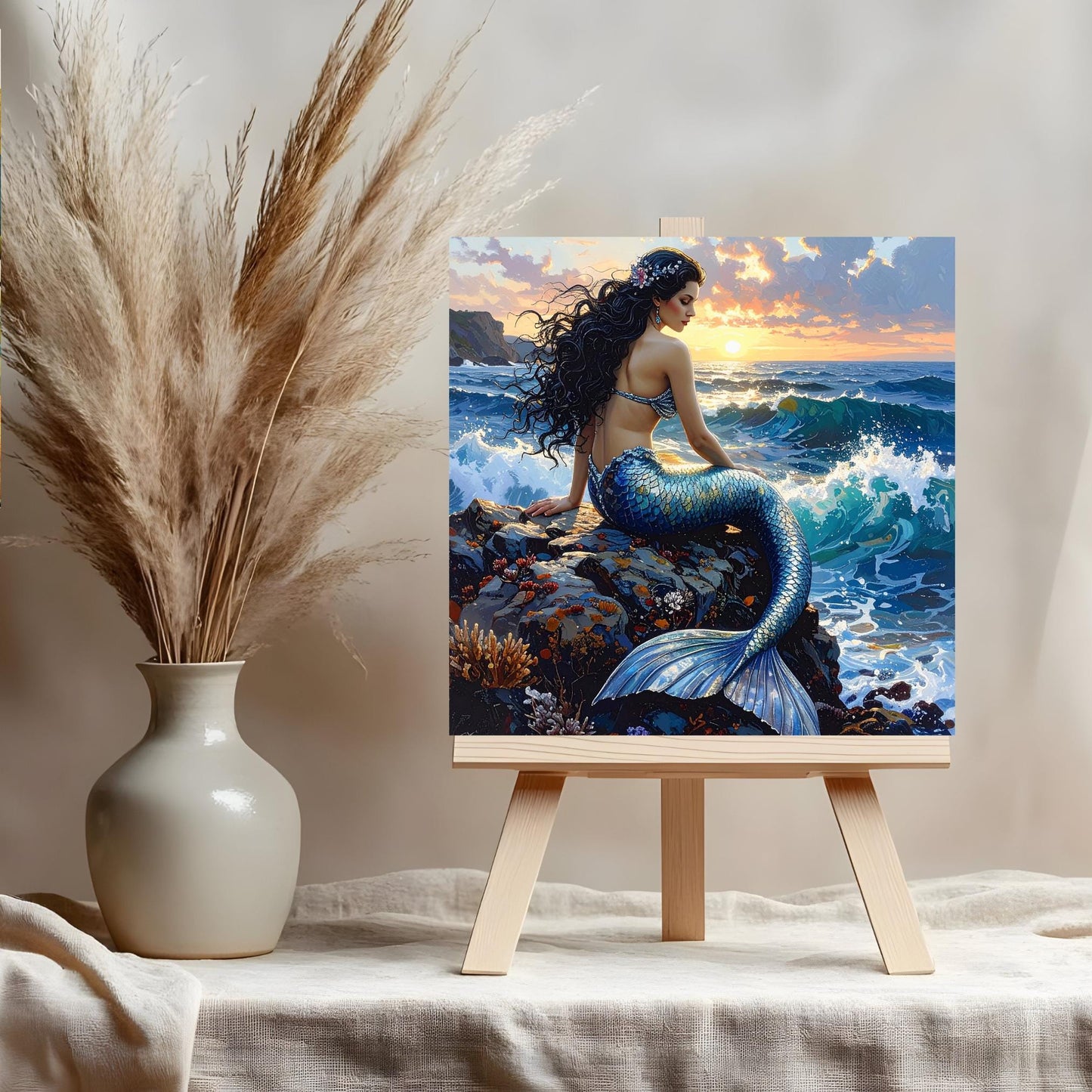 Beautiful Mermaid Ceramic Art Tile, Exotic Coastal Wall Decor for Small Spaces, Unique Sea Creatures Art Gift for Ocean Lovers