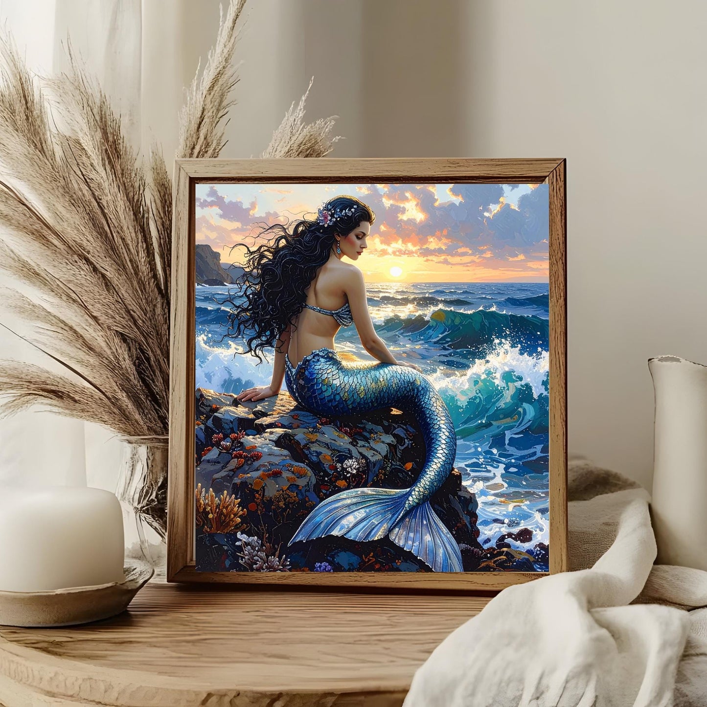 Beautiful Mermaid Ceramic Art Tile, Exotic Coastal Wall Decor for Small Spaces, Unique Sea Creatures Art Gift for Ocean Lovers