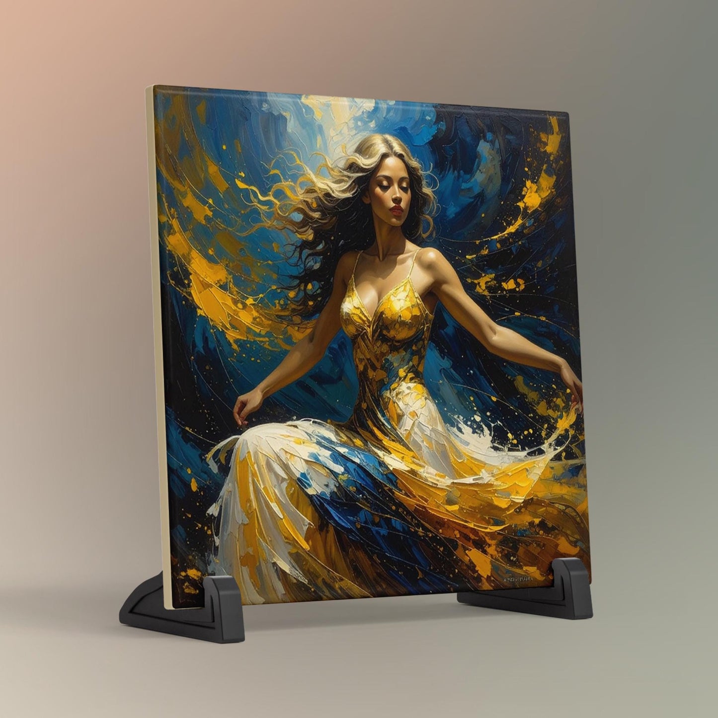 Modern Colorful Feminine Art Tile, Abstract People Art, Contemporary Vibrant Female Ceramic Tile, Trendy  Woman Art