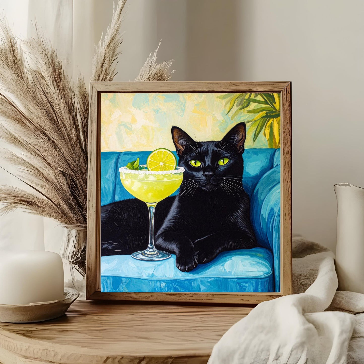 Cat Margarita Ceramic Tile Art | Bar Cart Decor | Cat Print, Retro Kitchen Decor | Trendy Wall Art | Dining Room Print