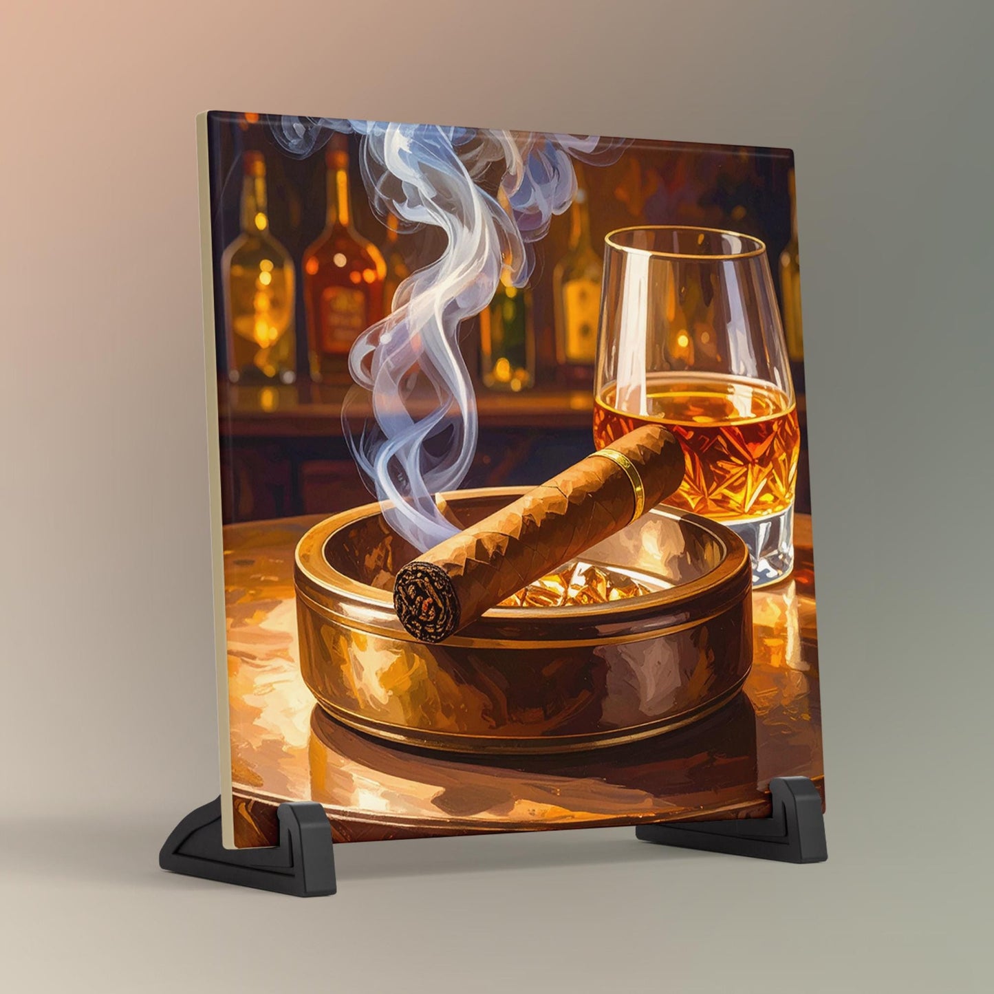 Cigar and Whiskey Ceramic Tile Art | Bar Cart Decor | Gift for Him | Trendy Wall Art | Man Cave Decor | Father's Day Gift