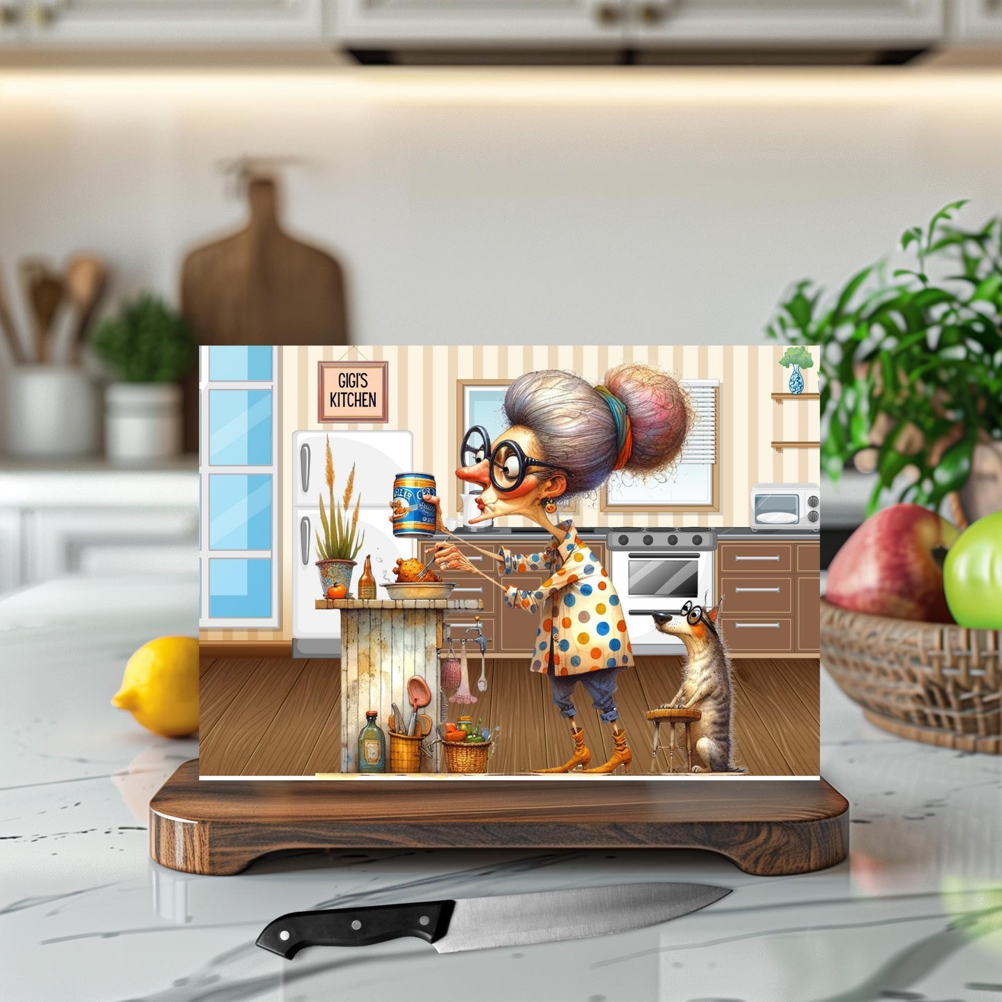 Quirky Grandma's Kitchen Glass Cutting Board, Stunning Tempered Glass Serving Tray for Charcuterie, Funny Home Decor Gift from Grandkids