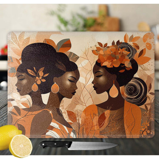 Black Women Glass Cutting Board, Charcuterie Board, Serving Tray, Hostess Housewarming, African Decor, Functional Kitchen Art, Afrocentric