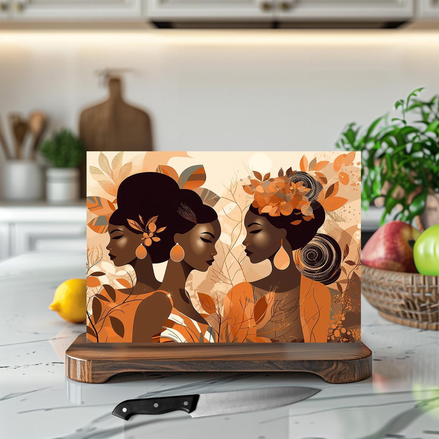 Black Women Glass Cutting Board, Charcuterie Board, Serving Tray, Hostess Housewarming, African Decor, Functional Kitchen Art, Afrocentric