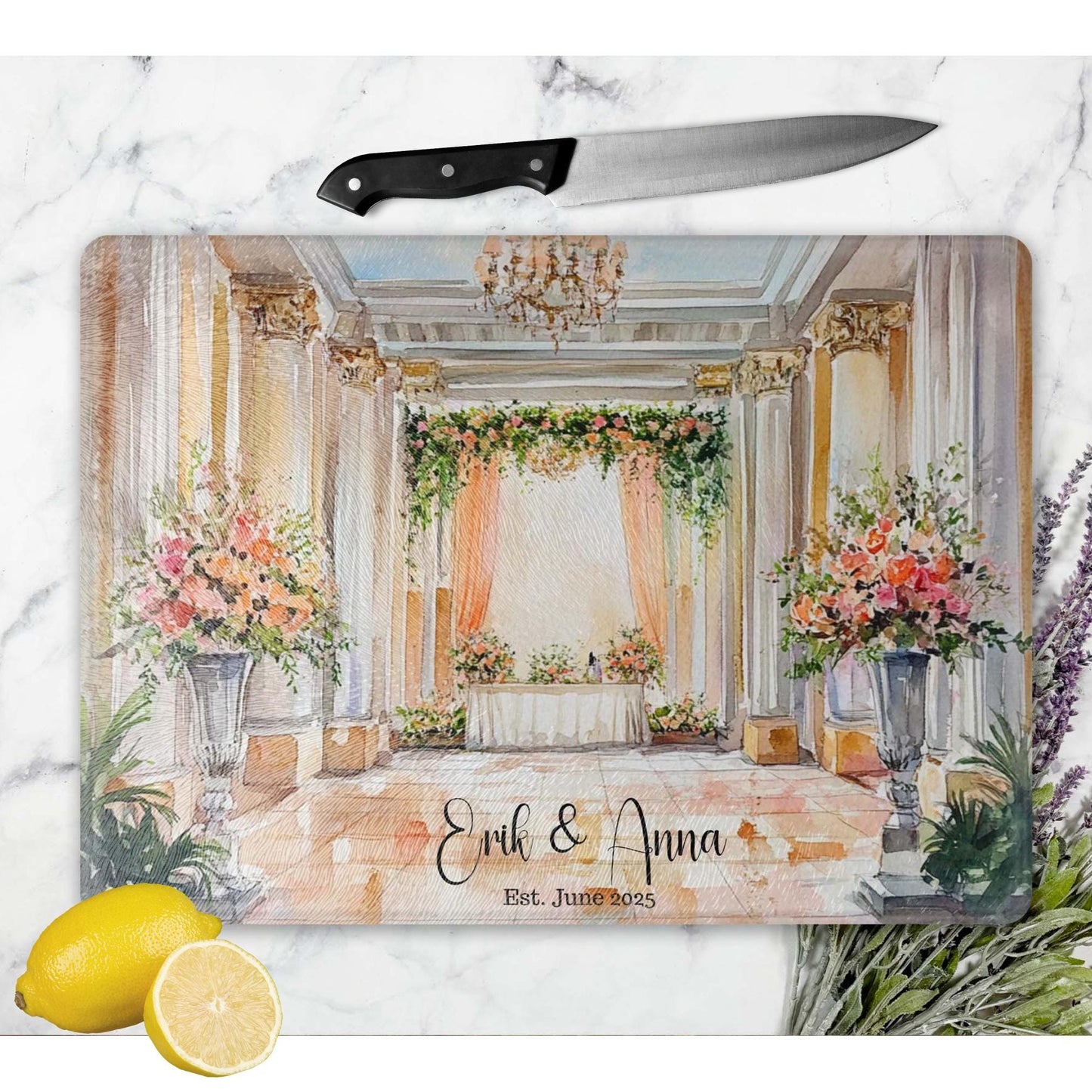 Decorative Glass Anniversary Cutting Board - Personalized Name Chopping Block for Newlyweds, Charcuterie Gift, Unique Kitchen Decor