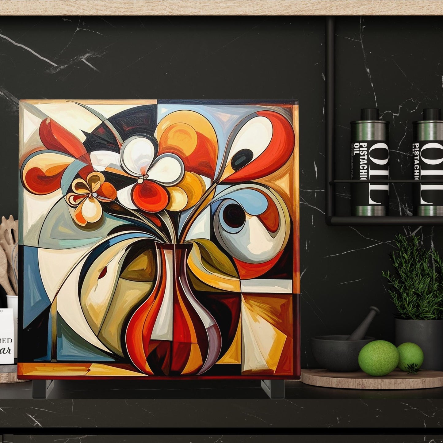 Ceramic Tile Art- Cubism Art -  Vibrant Abstract Wall Decor - Home Decor Accent Piece - Ideal Gift for Housewarming or Art Lover