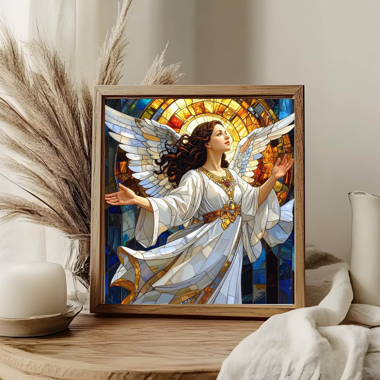 Christian Angel Ceramic Art Tile | Spiritual Wall Art | Angel Wall Hanging | Religious Print | Gift for Family, Friends and Caregivers