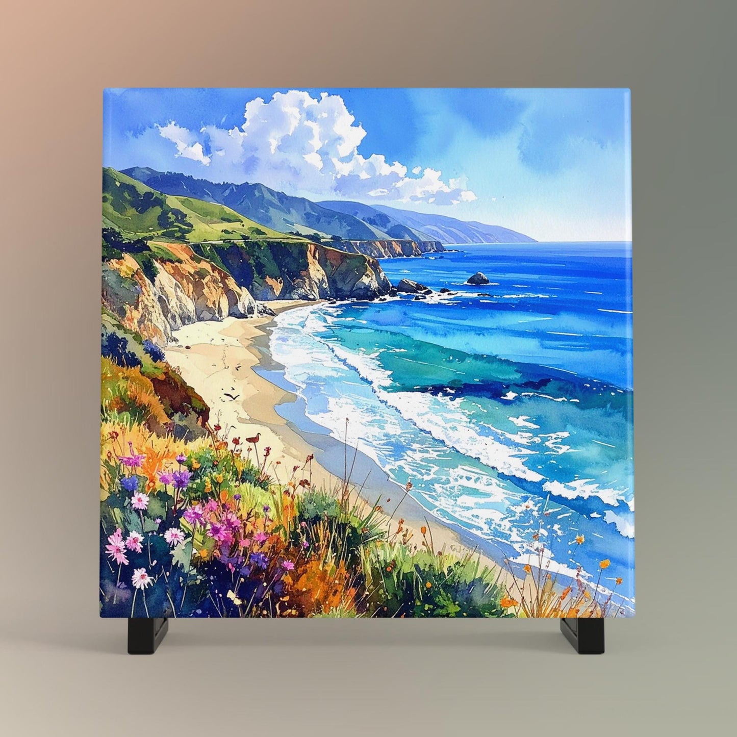 California Coastal Ceramic Art Tile, Ocean View Decor, Perfect for Coastal Living Spaces, Unique Gift for Beach Lovers