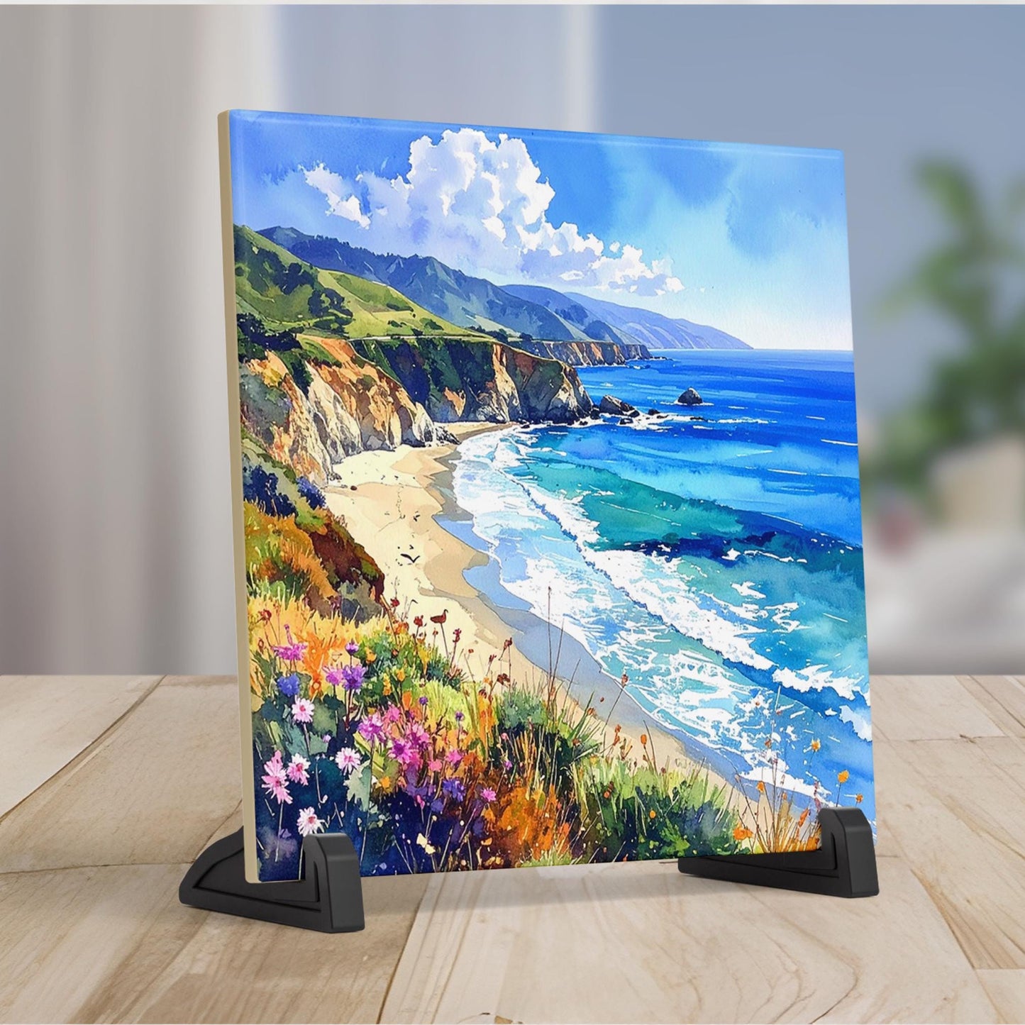 California Coastal Ceramic Art Tile, Ocean View Decor, Perfect for Coastal Living Spaces, Unique Gift for Beach Lovers