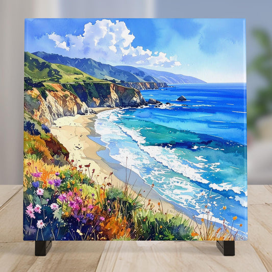 California Coastal Ceramic Art Tile, Ocean View Decor, Perfect for Coastal Living Spaces, Unique Gift for Beach Lovers