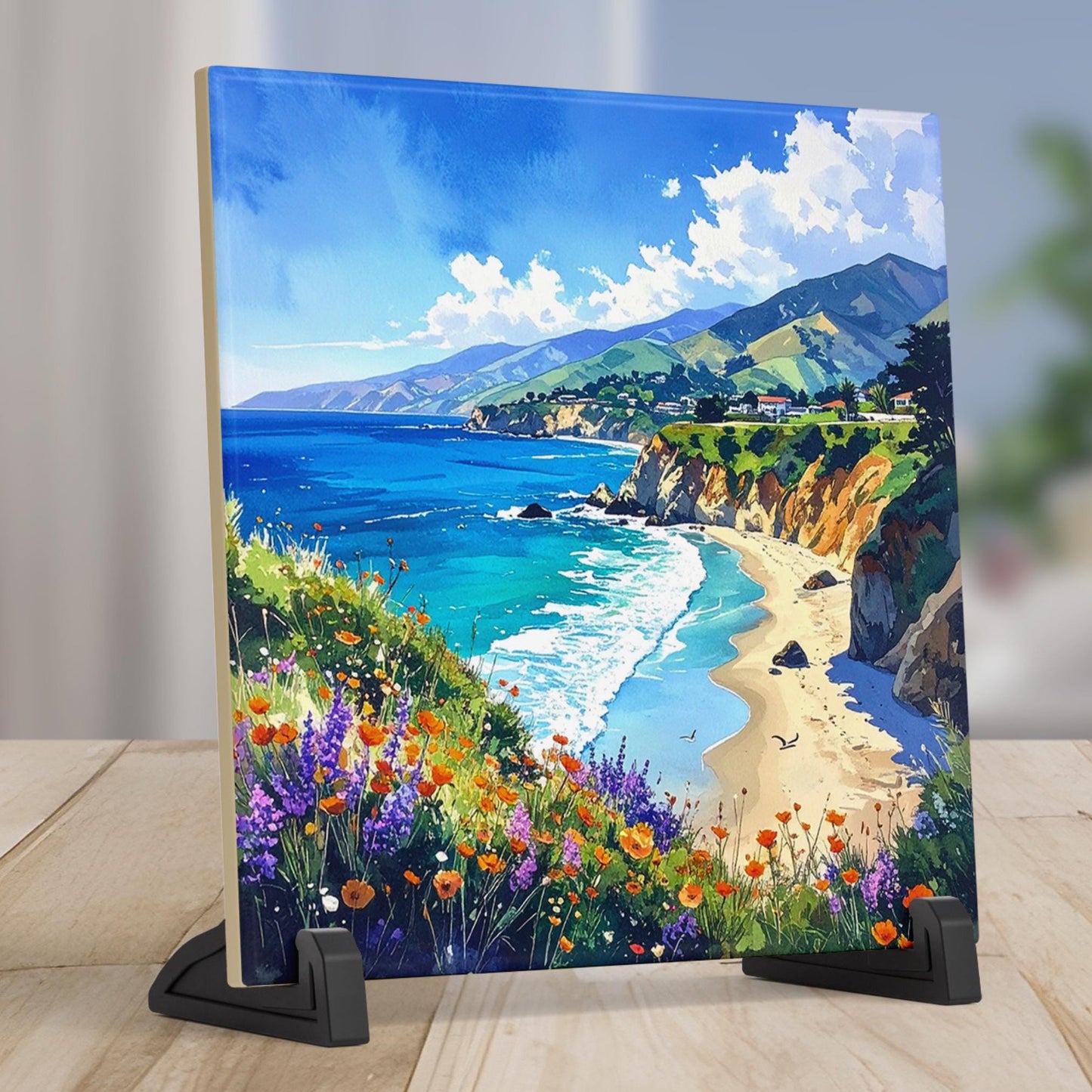California Coastal Ceramic Art Tile, Ocean View Decor, Perfect for Coastal Living Spaces, Unique Gift for Beach Lovers