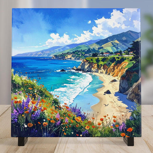 California Coastal Ceramic Art Tile, Ocean View Decor, Perfect for Coastal Living Spaces, Unique Gift for Beach Lovers