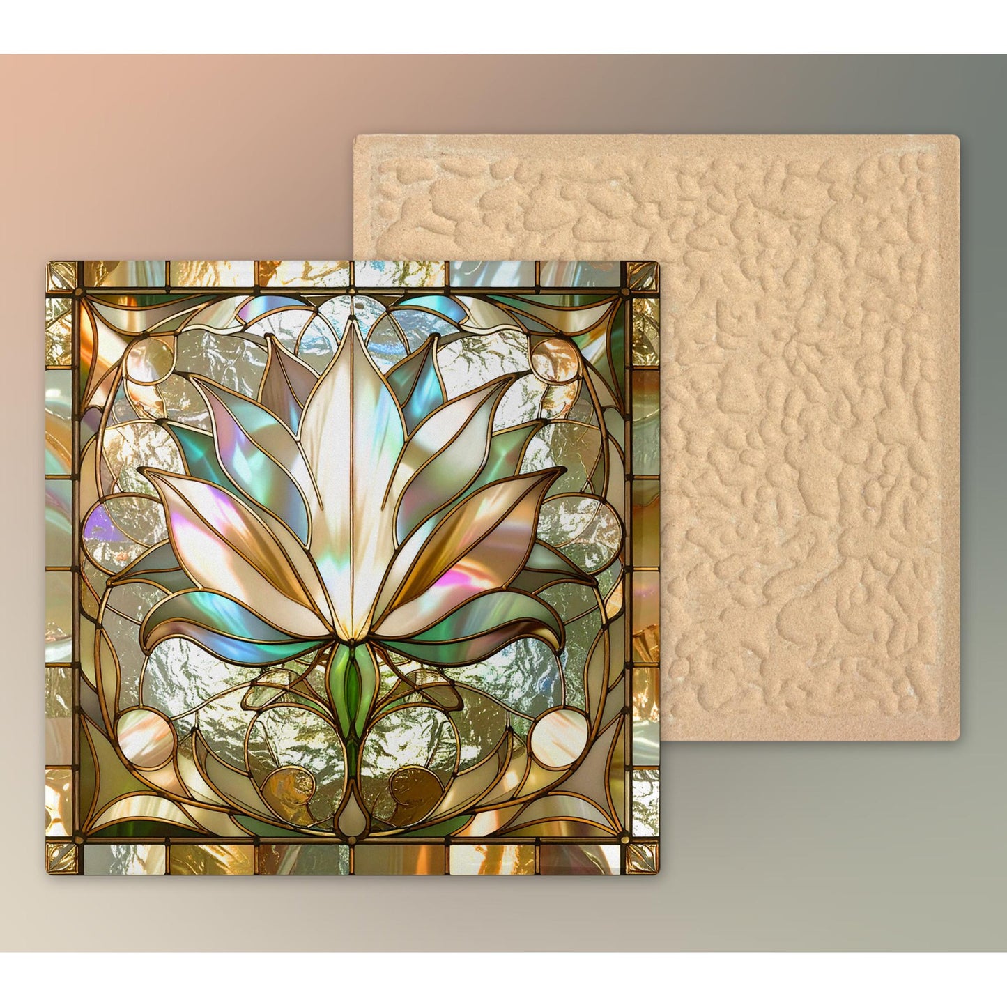 Lotus Flower Ceramic Tile Art - Stained Glass Look Elegant Flower Wall Decor for Yoga & Meditation, Spiritual Mindfulness Gift - Spa Gift