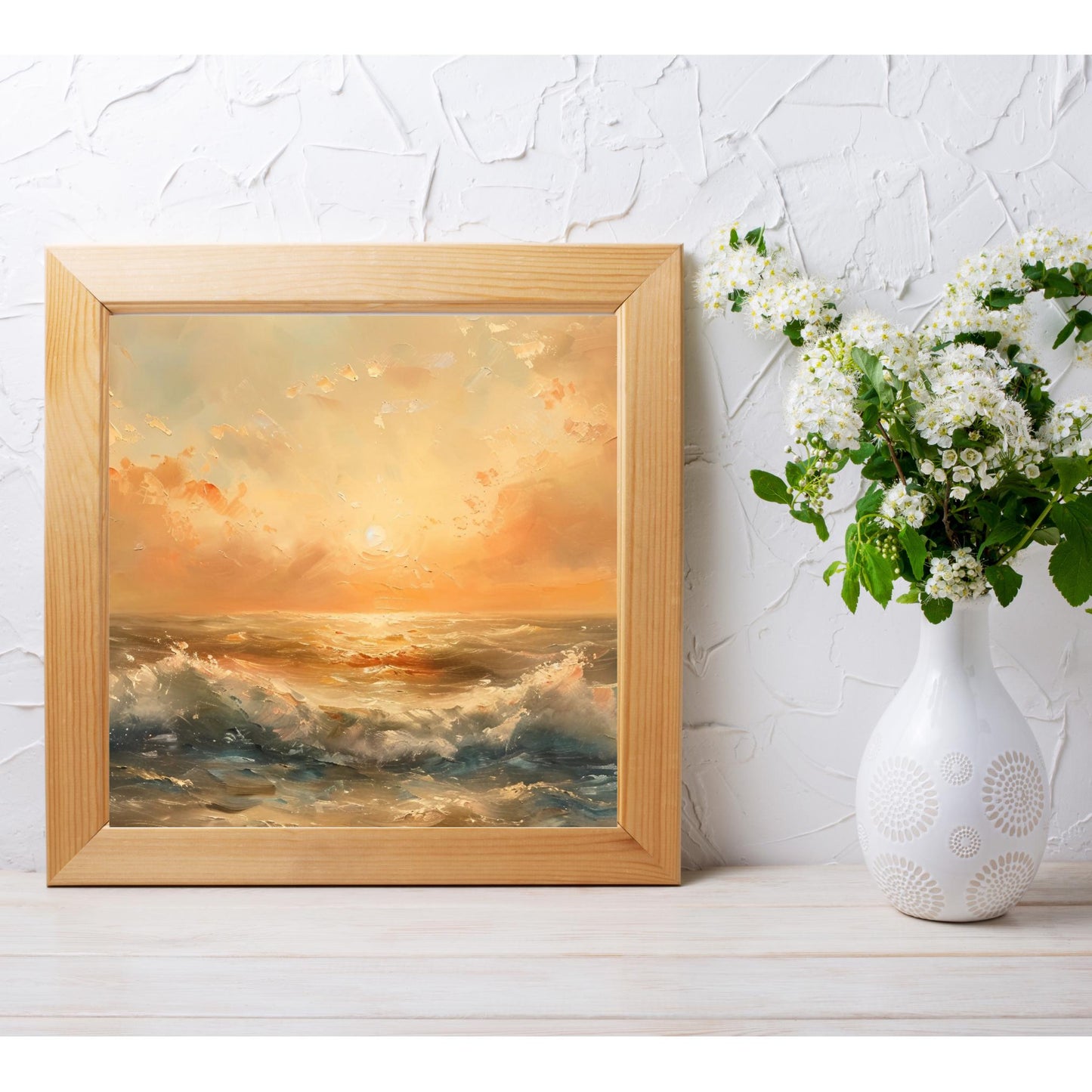 Abstract Art Ceramic Tile, Beautiful Ocean View Sunset, Artful Display and Home Decor for Small Spaces