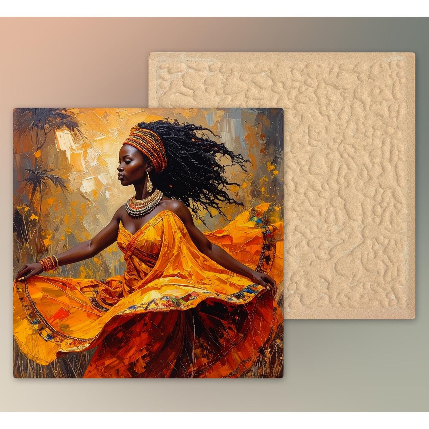 Black Woman with Flowers Ceramic Tile,  Trendy Wall Art Black Girl Art, Black Woman Wall Art, Black Girl Poster Art, African American Art